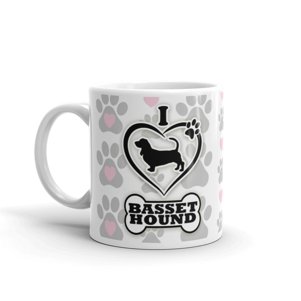 I Love Basset Hound Paw Prints Dog Gifts Coffee Mug