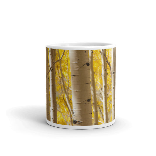 Promotional Art Golden Birch Forest Tree Trunks Gift Coffee Ceramic Mug/Cup