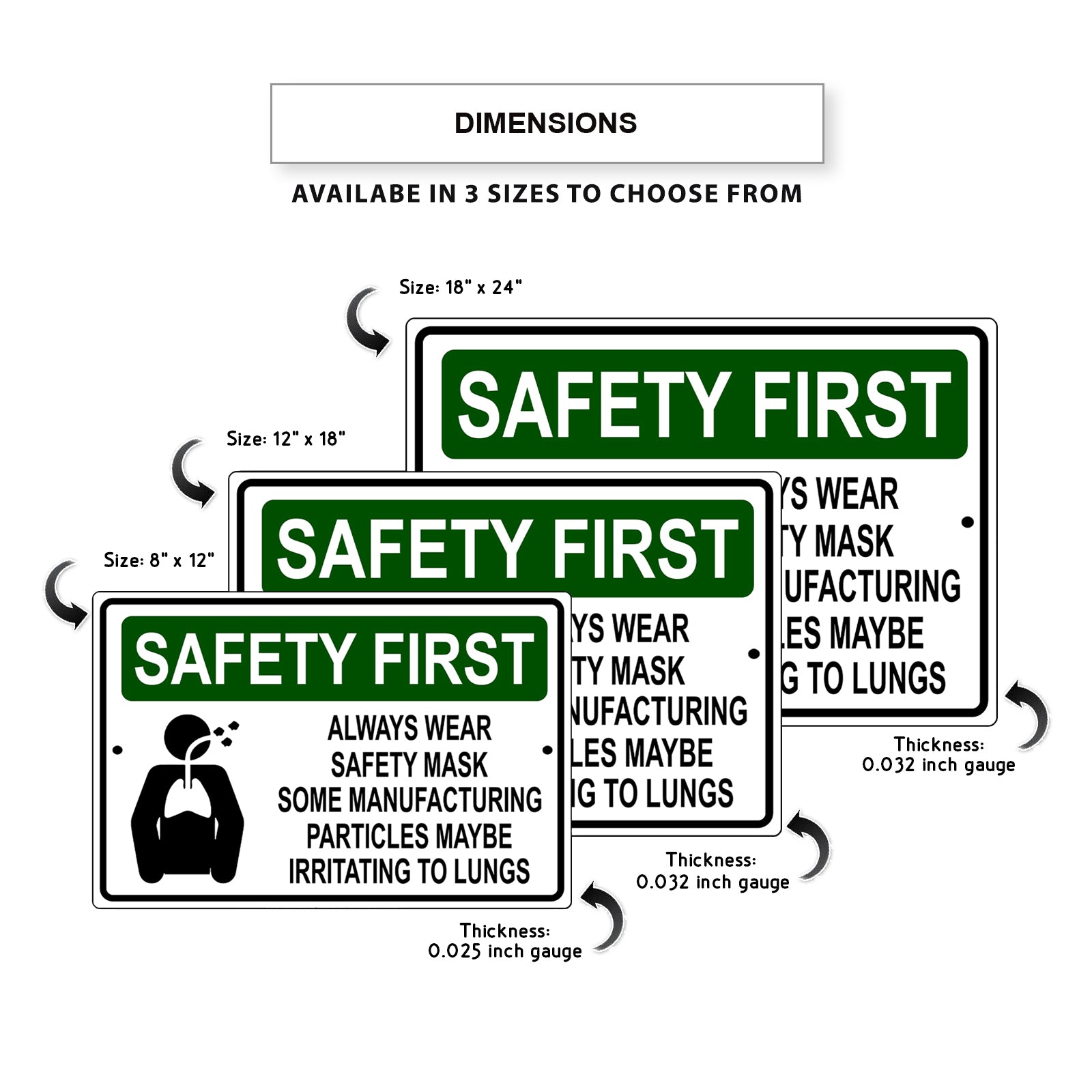 Safety first always wear safety mask aluminum metal sign