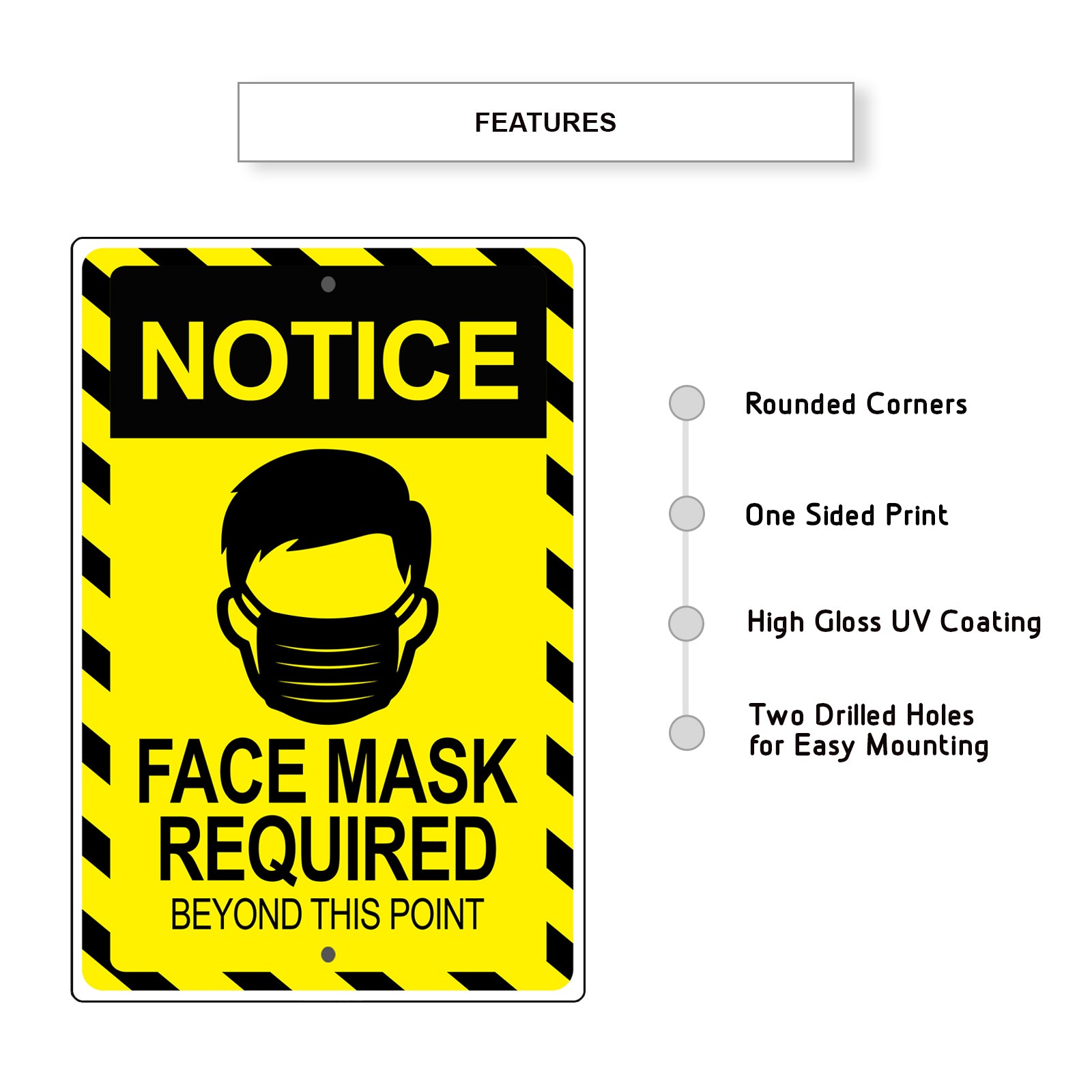 Notice face mask required beyond this point aluminum metal sign