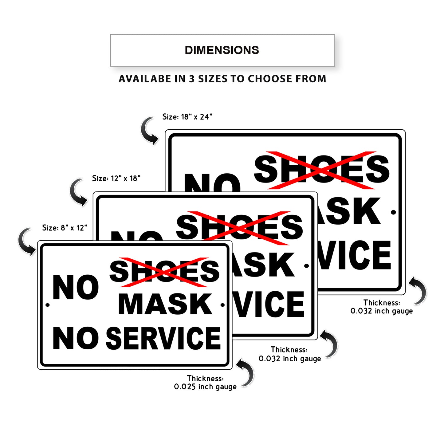 No shoes no mask no service aluminum metal sign