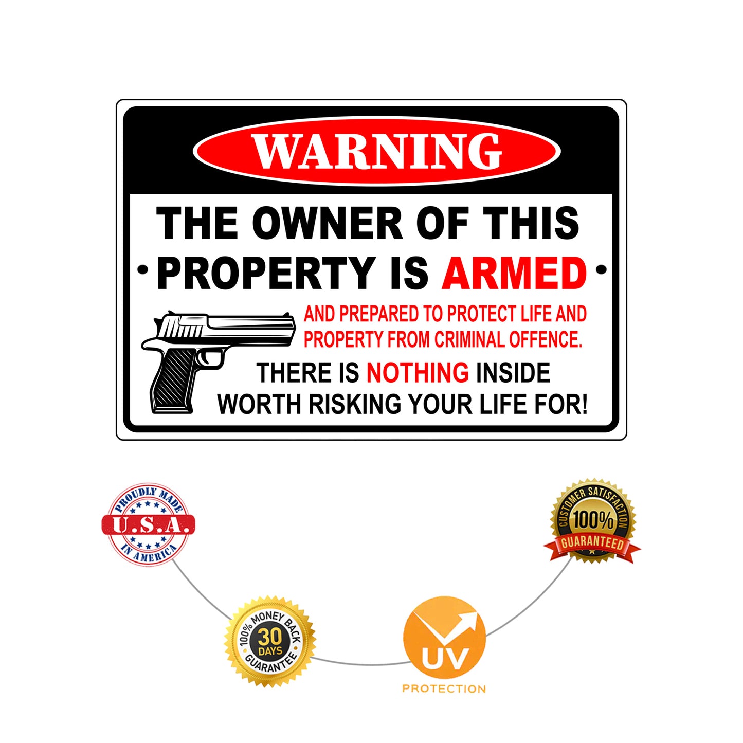 Warning the owner of this property is armed aluminum metal sign