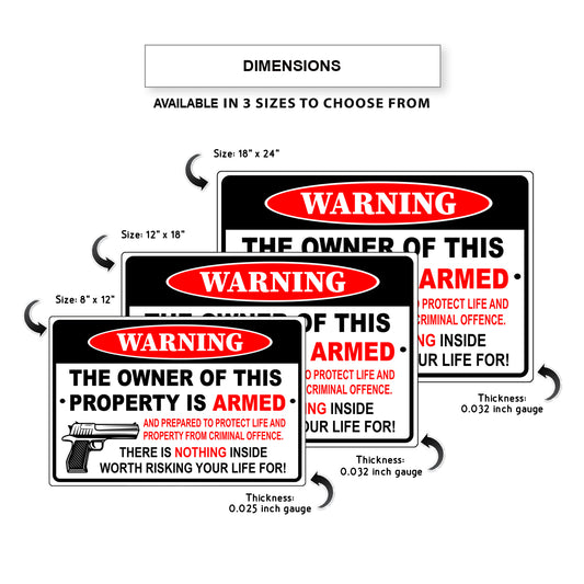 Warning the owner of this property is armed aluminum metal sign