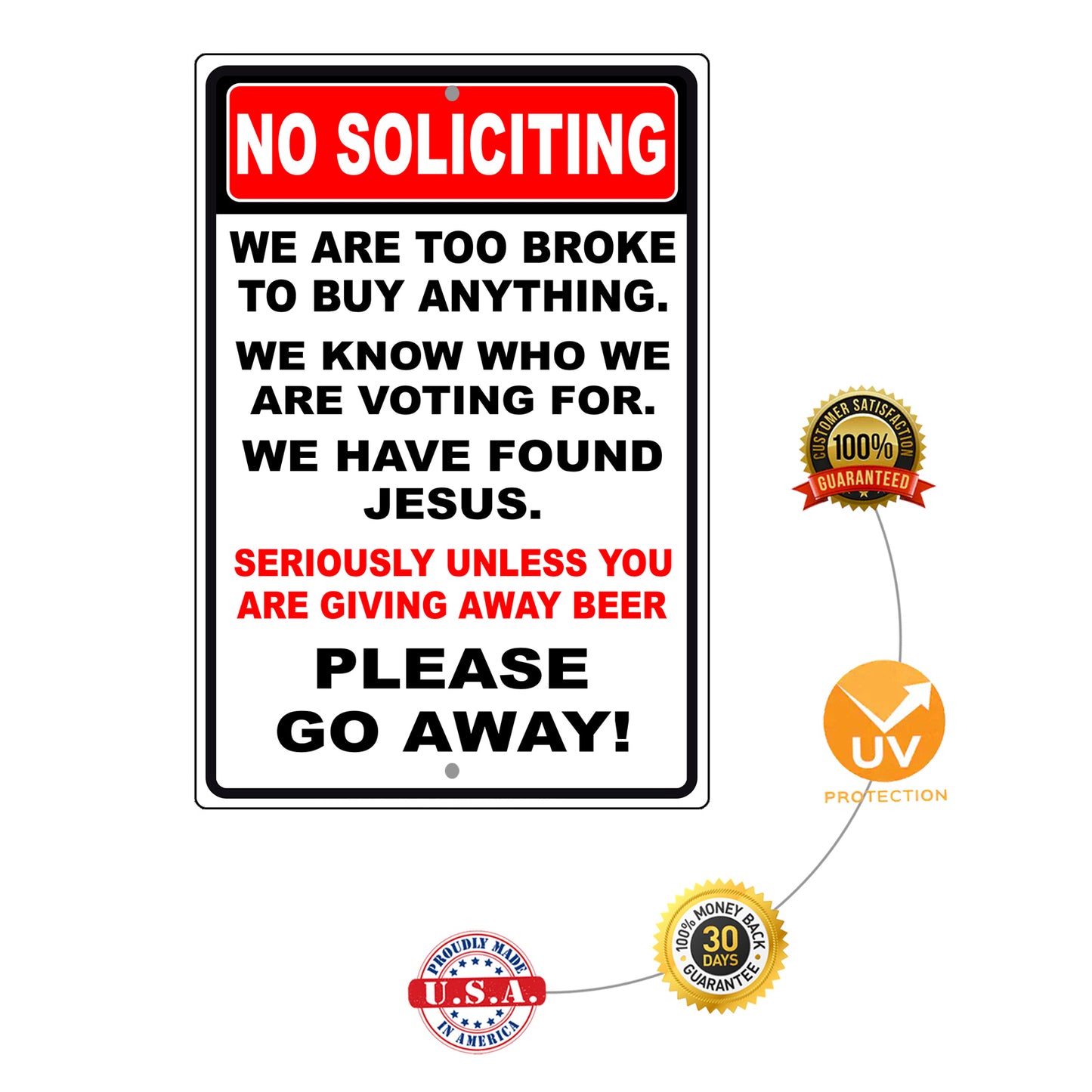 No soliciting please go away aluminum metal sign