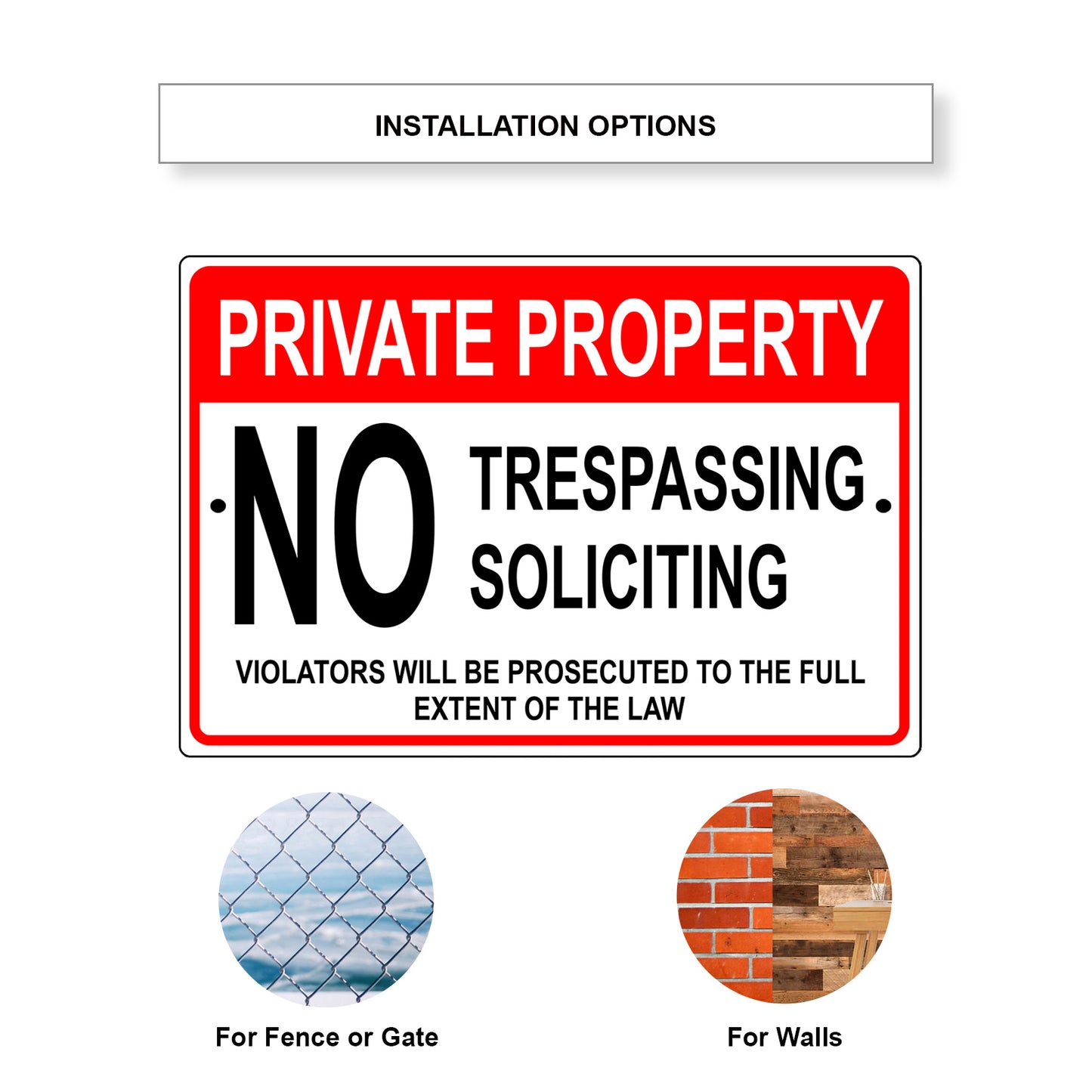 Private property no trespassing soliciting aluminum metal sign