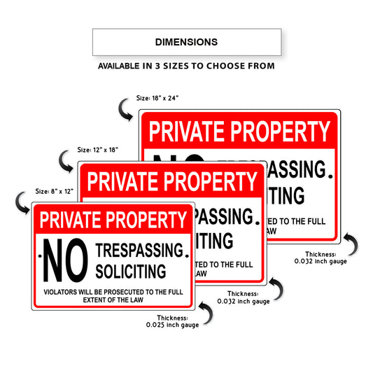 Private property no trespassing soliciting aluminum metal sign