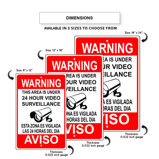 Warning This Area Is 24 Hour Under Surveillance Spanish Aluminum Metal Sign