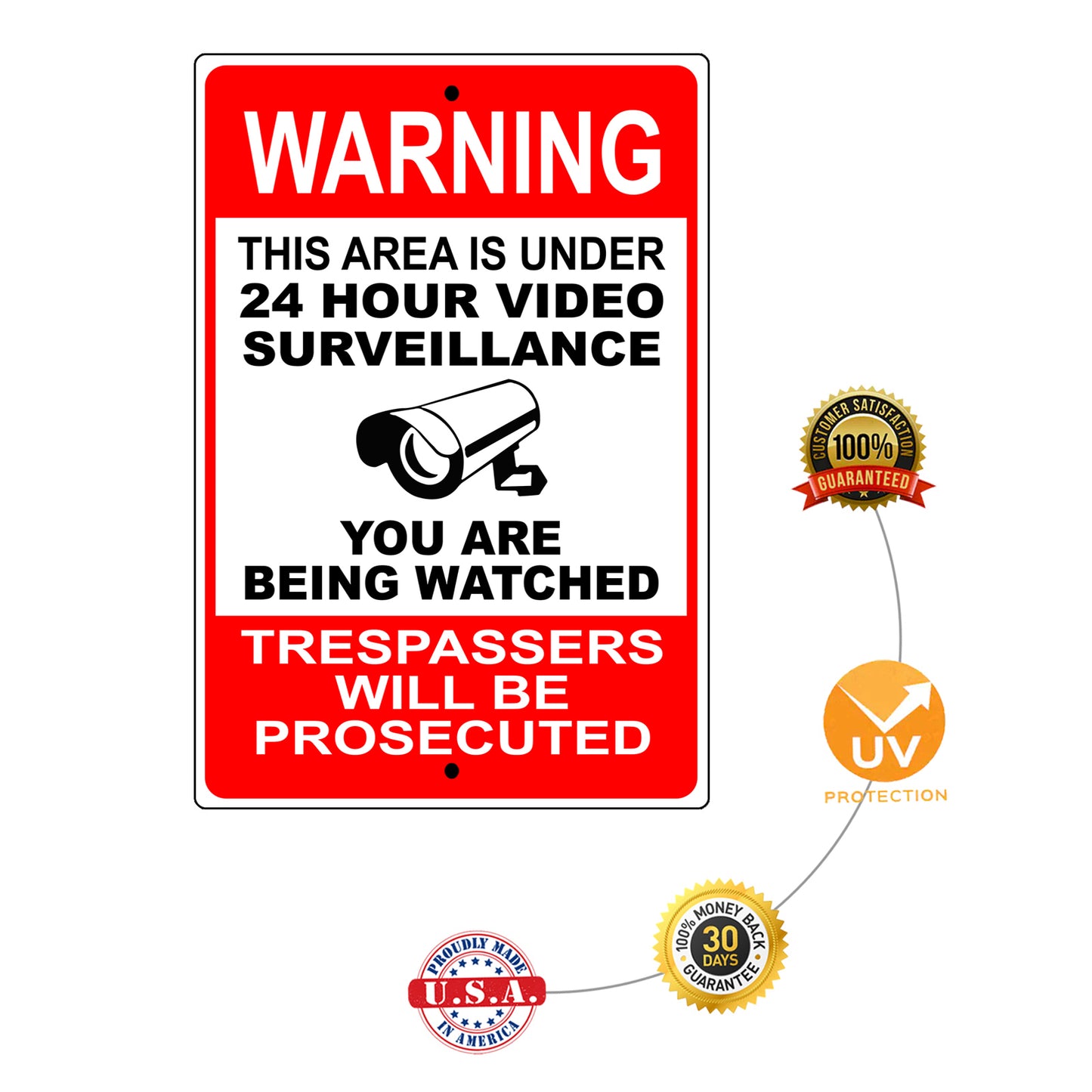 Warning this area is under 24 hour video surveillance you are being watched aluminum metal sign