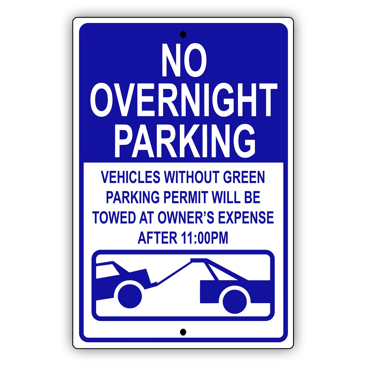 No overnight parking aluminum metal sign