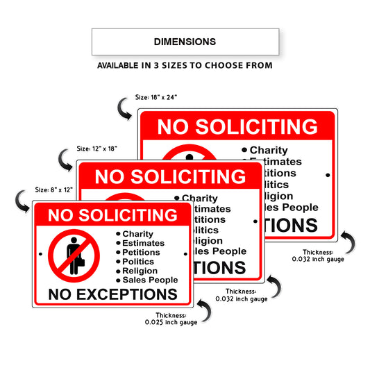 No soliciting no exceptions aluminum metal sign