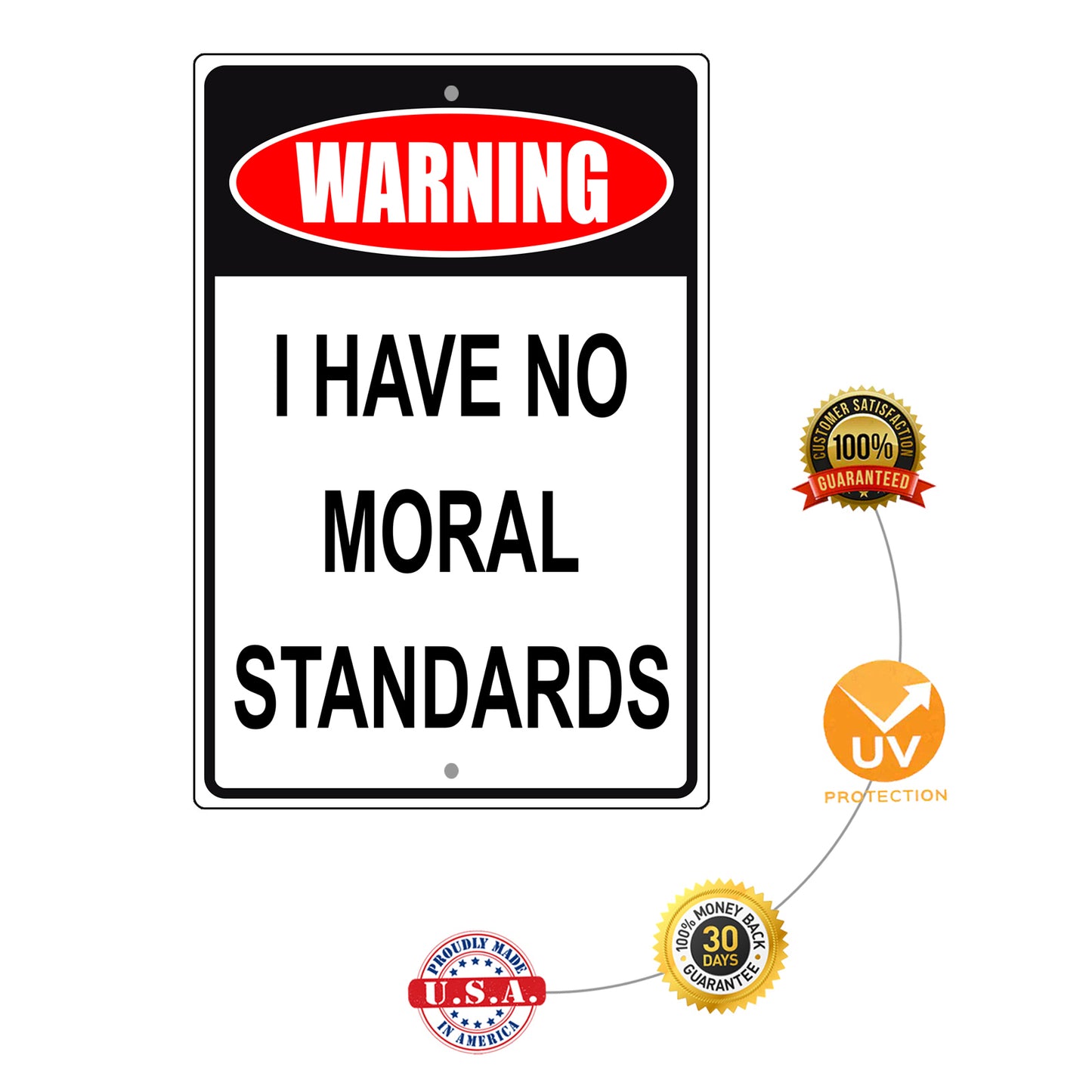 Warning I have no moral standards aluminum metal sign