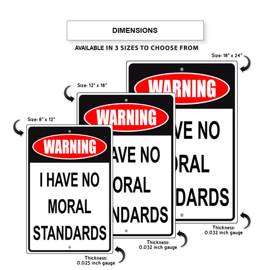 Warning I have no moral standards aluminum metal sign