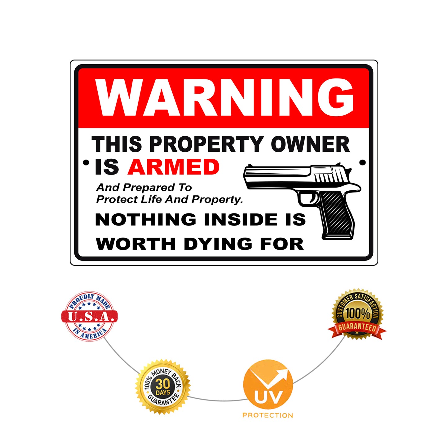 Warning this property owner is armed aluminum metal sign