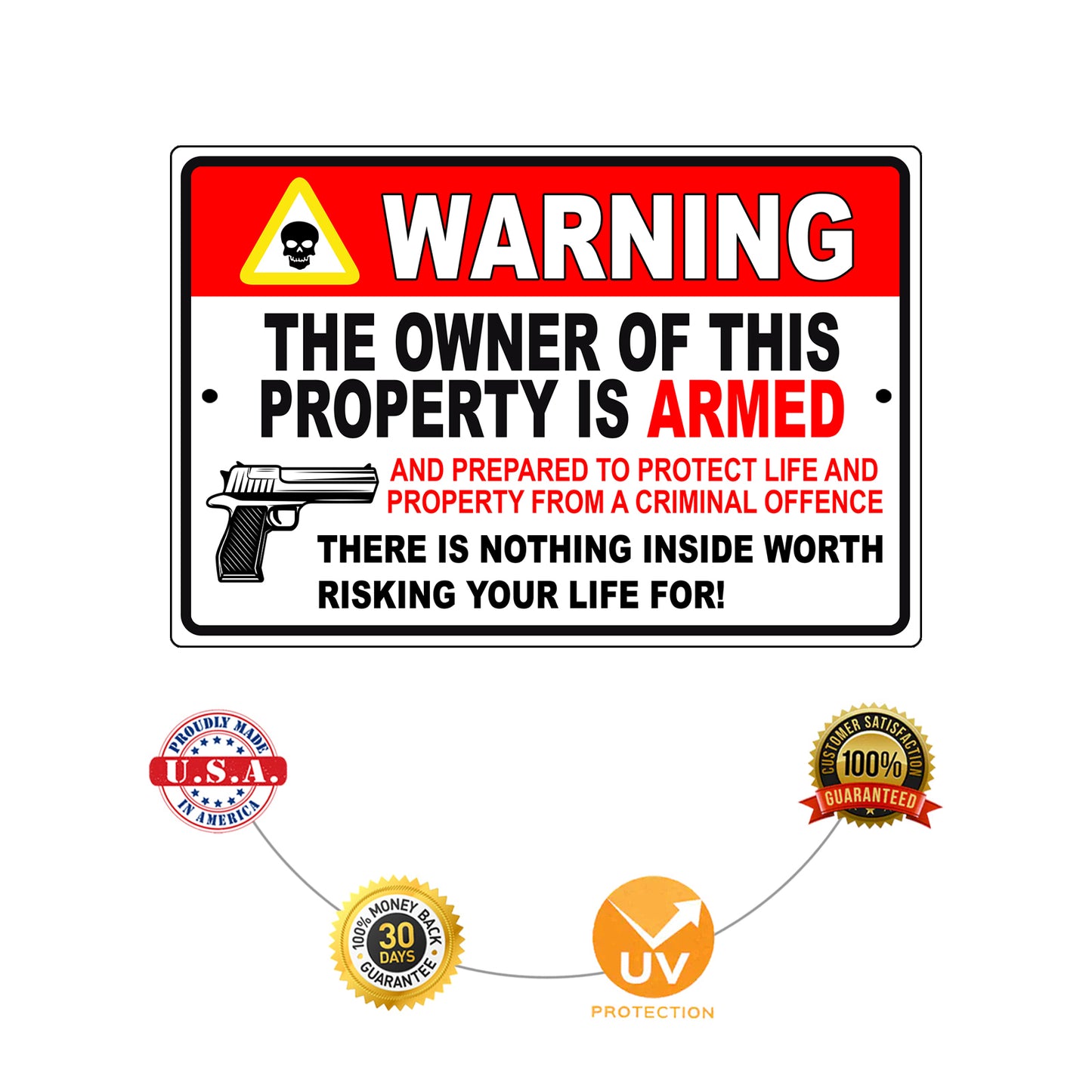 Warning the owner of this property is armed aluminum metal sign