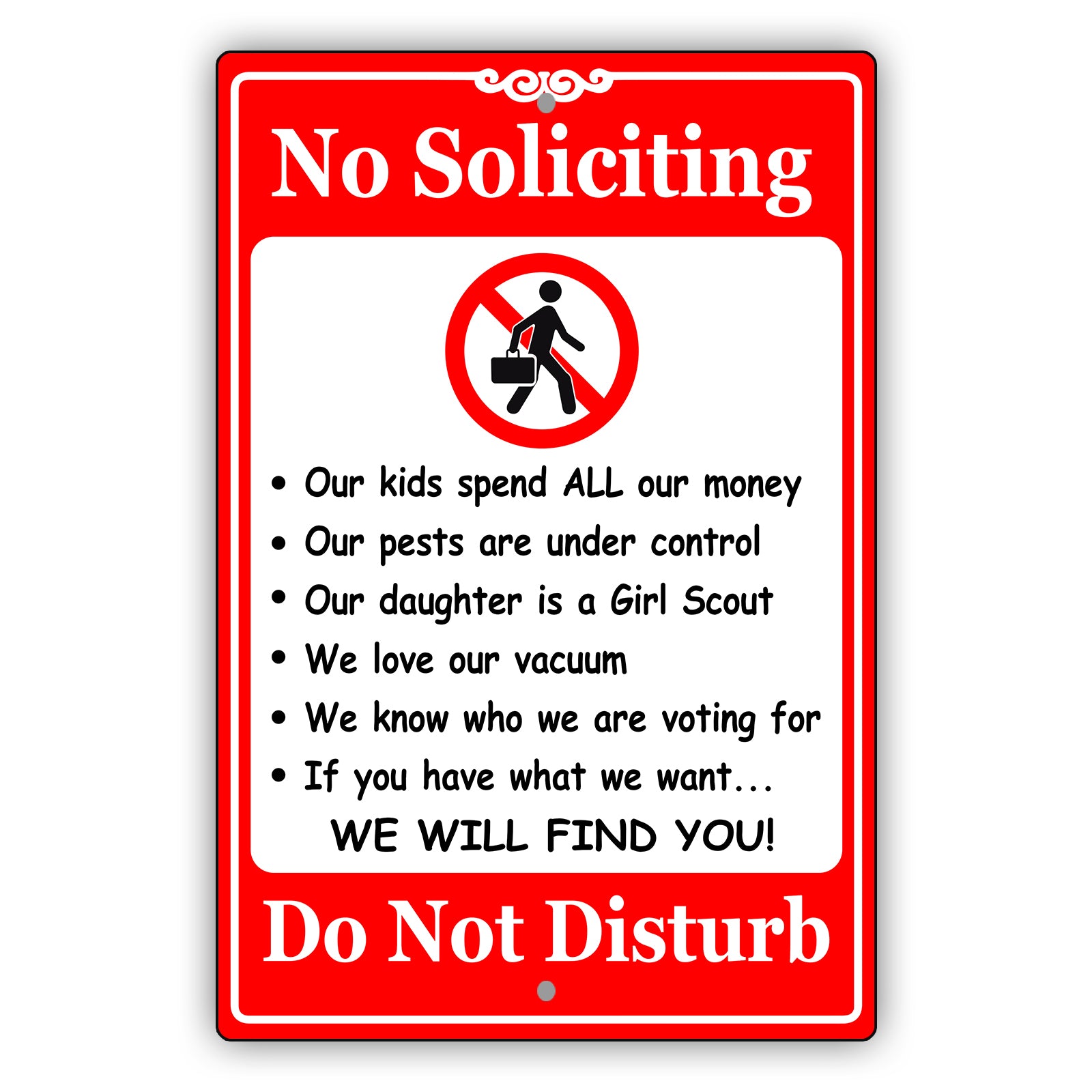 No Soliciting Do Not Disturb Aluminum Metal Sign