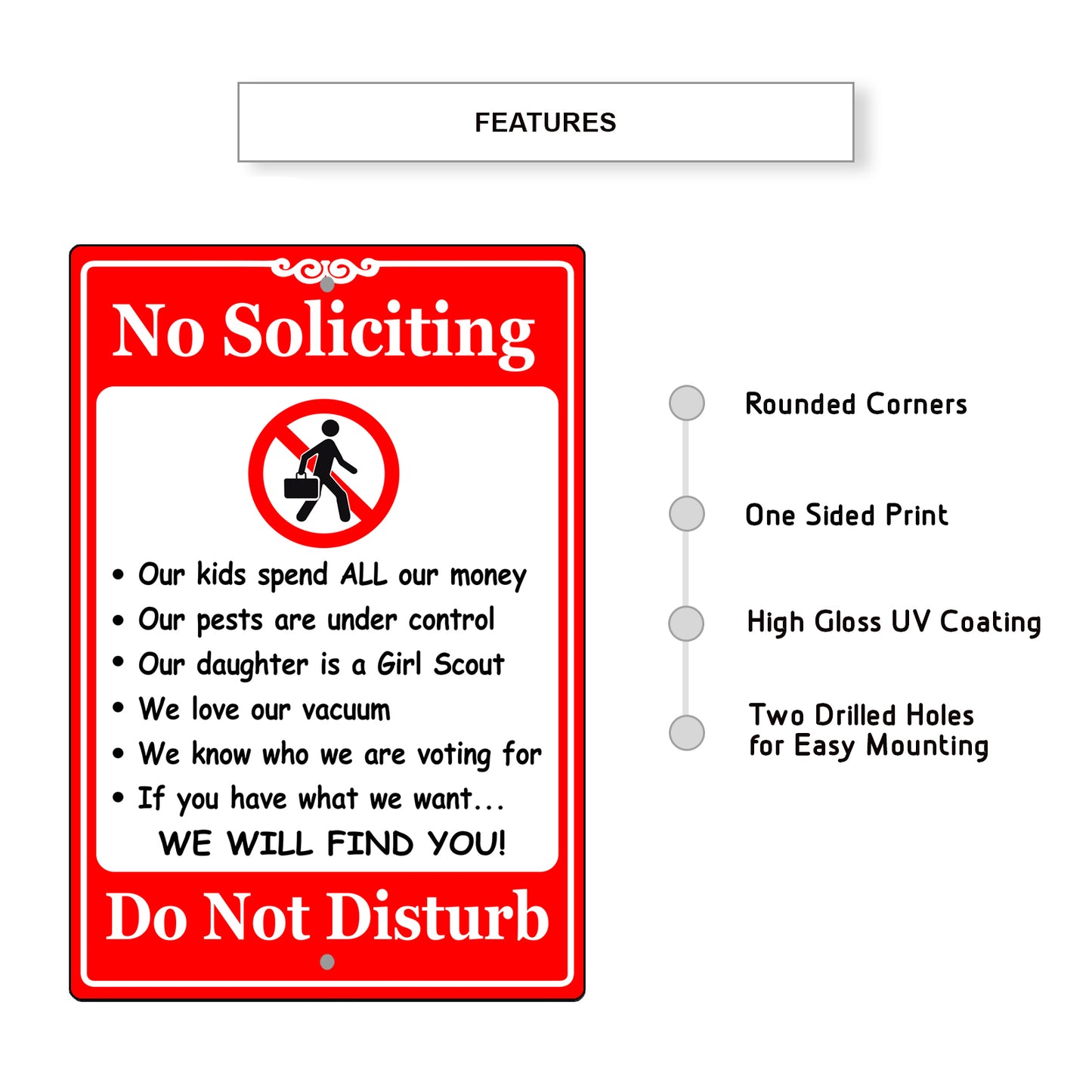 No Soliciting Do Not Disturb Aluminum Metal Sign