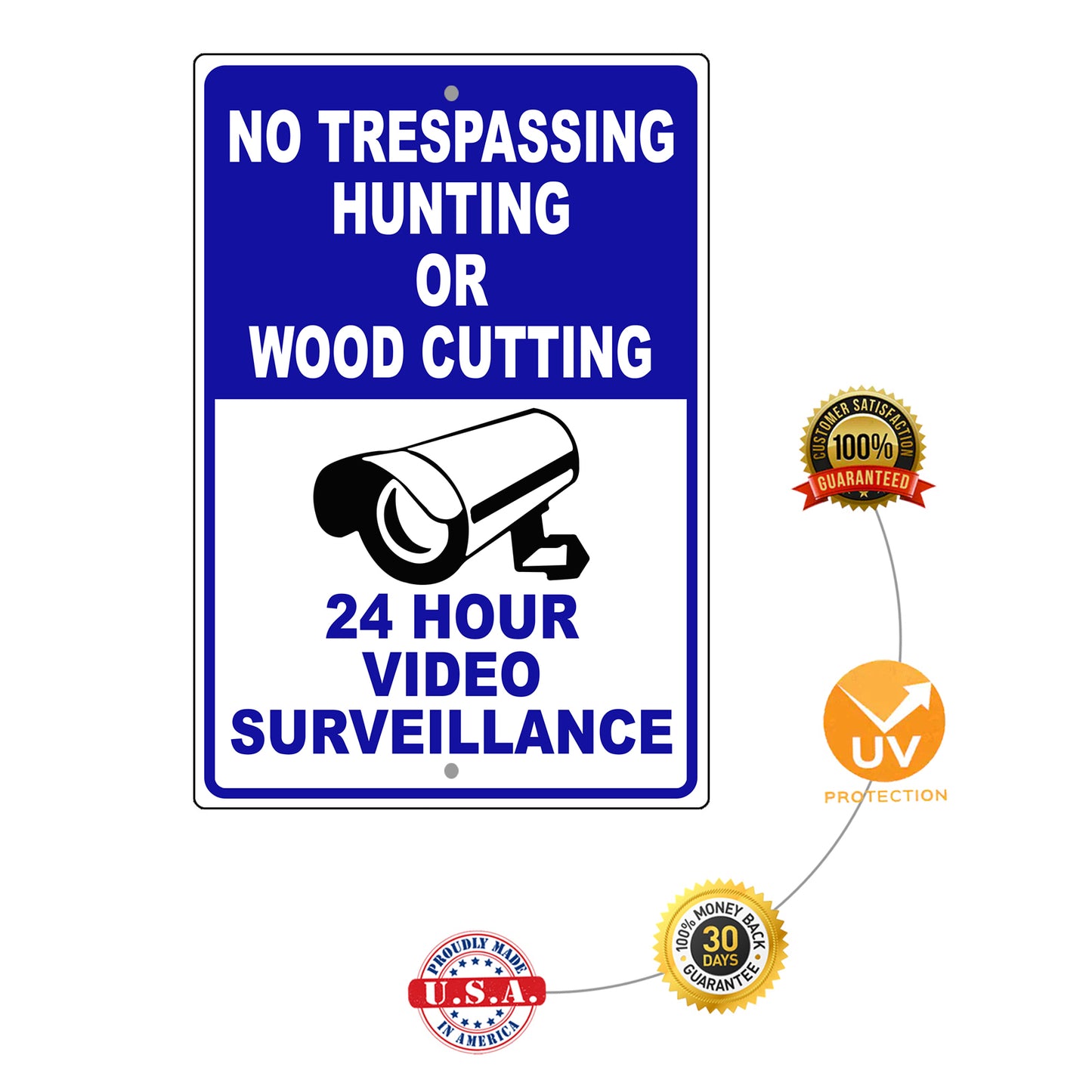 No Trespassing Hunting Or Wood Cutting Aluminum Metal Sign