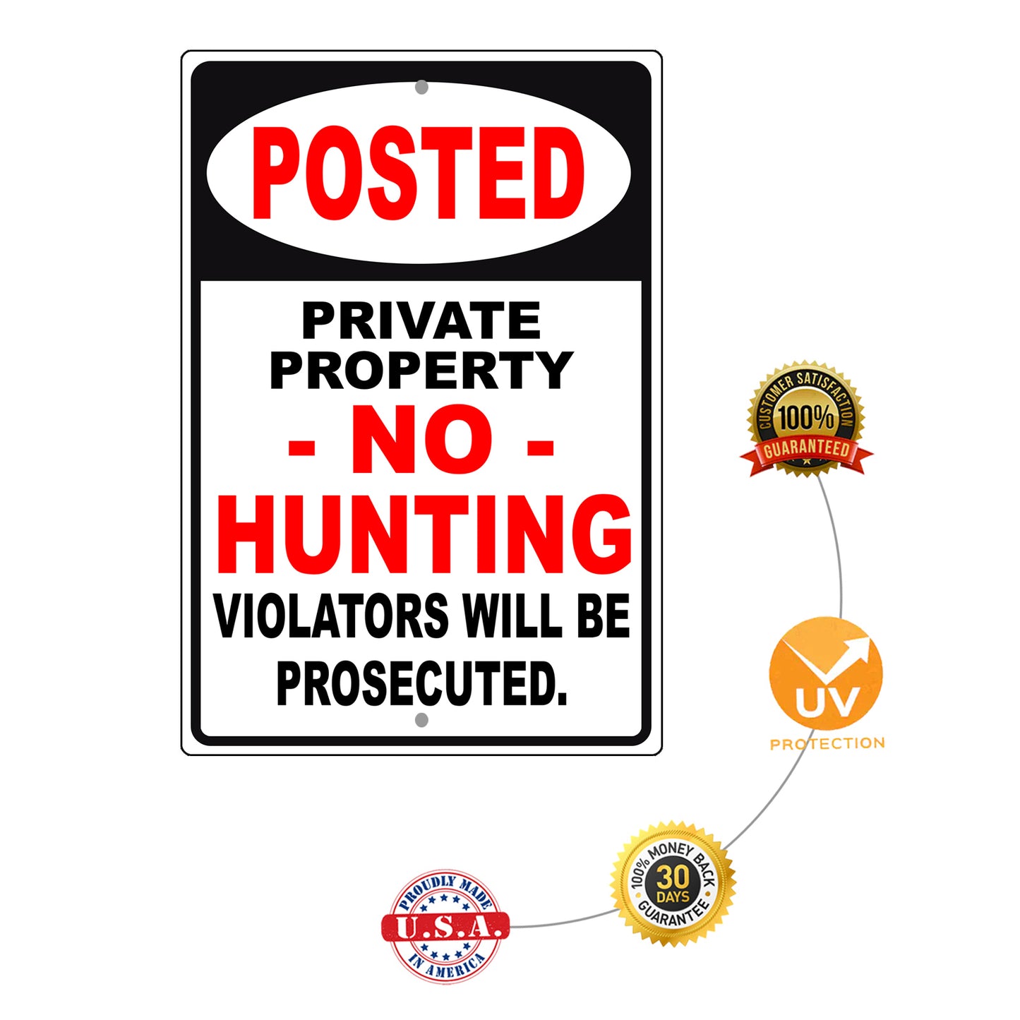 Posted Private Property No Hunting Aluminum Metal Sign
