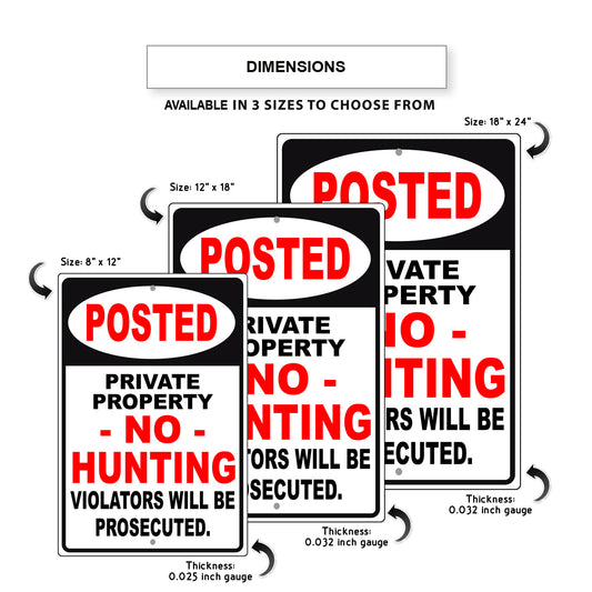 Posted Private Property No Hunting Aluminum Metal Sign