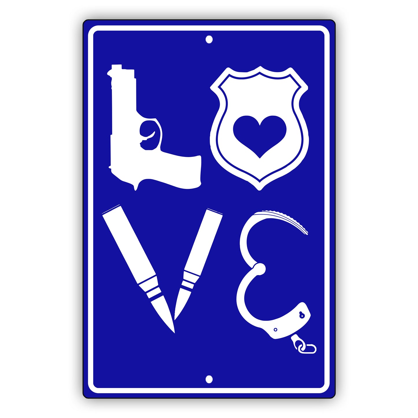 Love Policeman Vector Aluminum Metal Sign Blue