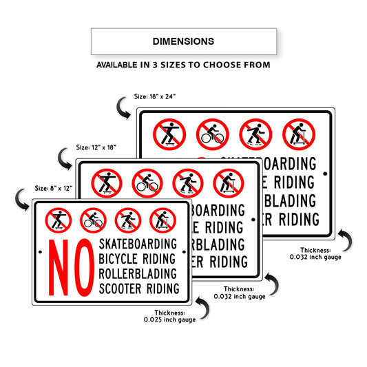 No Skateboarding Bicycle Riding Rollerblading Scooter Riding Aluminum Metal Sign