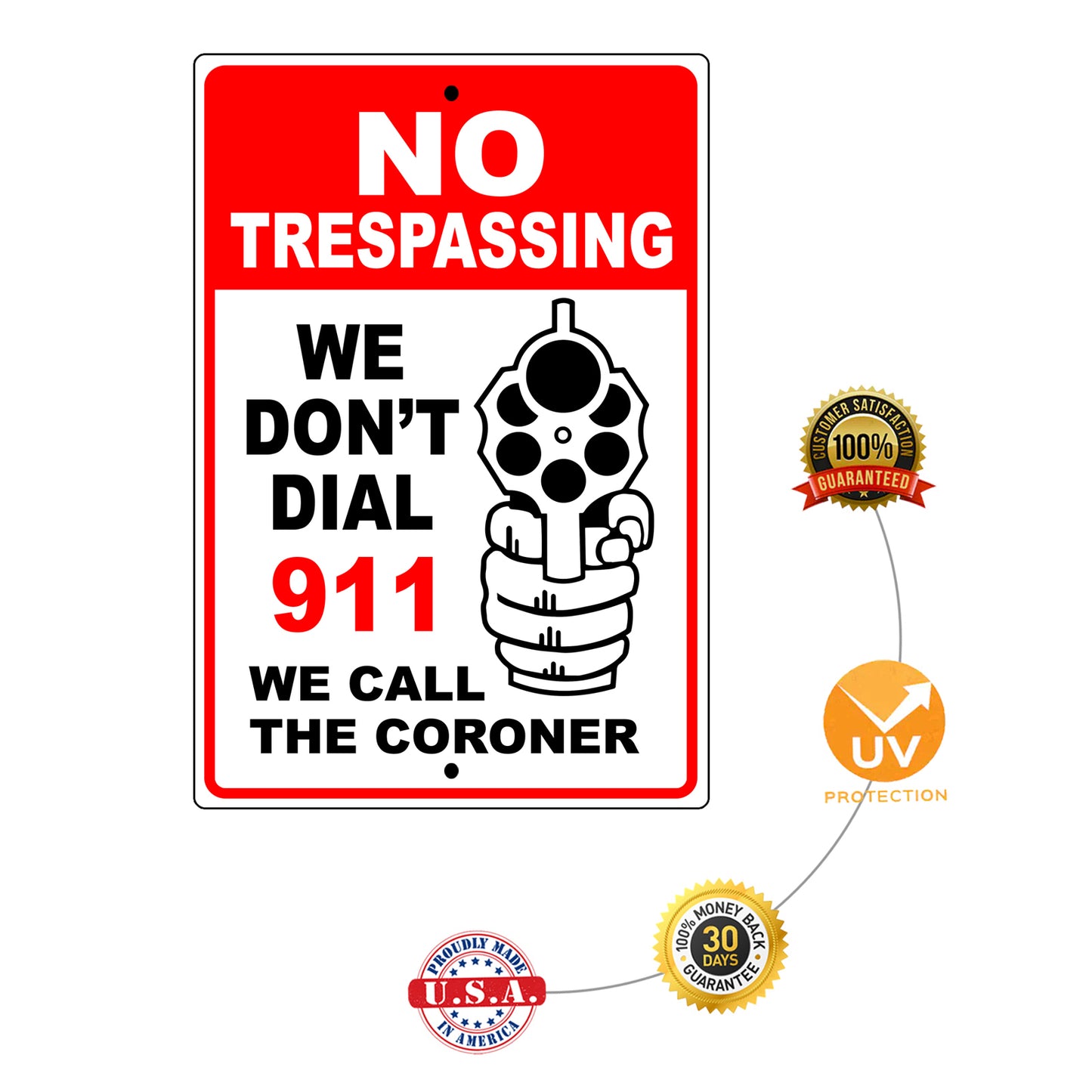 No Trespassing We Don't Dial 911 We Call The Coroner Aluminum Metal Sign