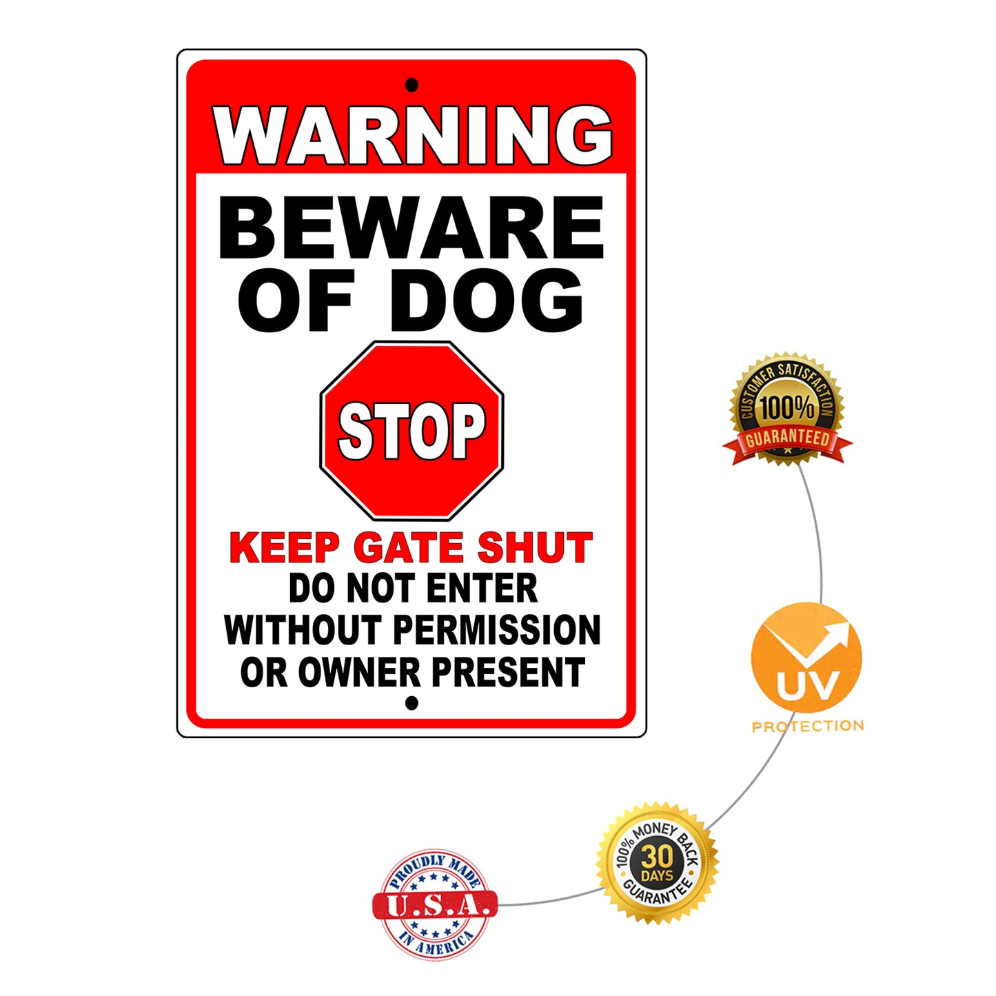 Warning Beware Of Dog Do Not Enter Without Permission Or Owner Present Aluminum Metal Sign