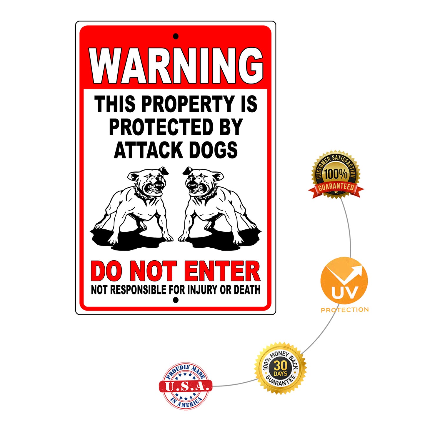 Warning this property is protected by attack dogs do not enter aluminum metal sign