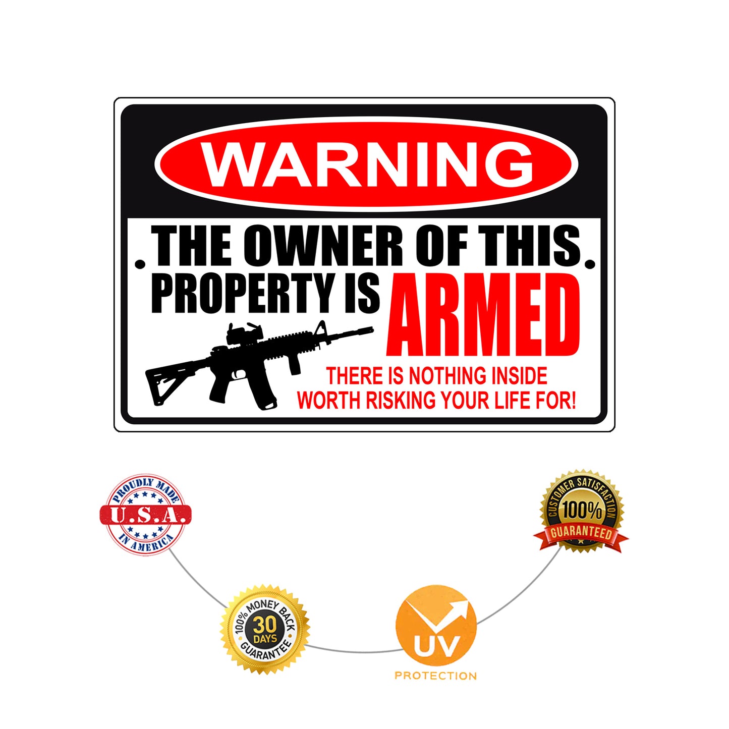 Warning the owner of this property is armed aluminum metal sign