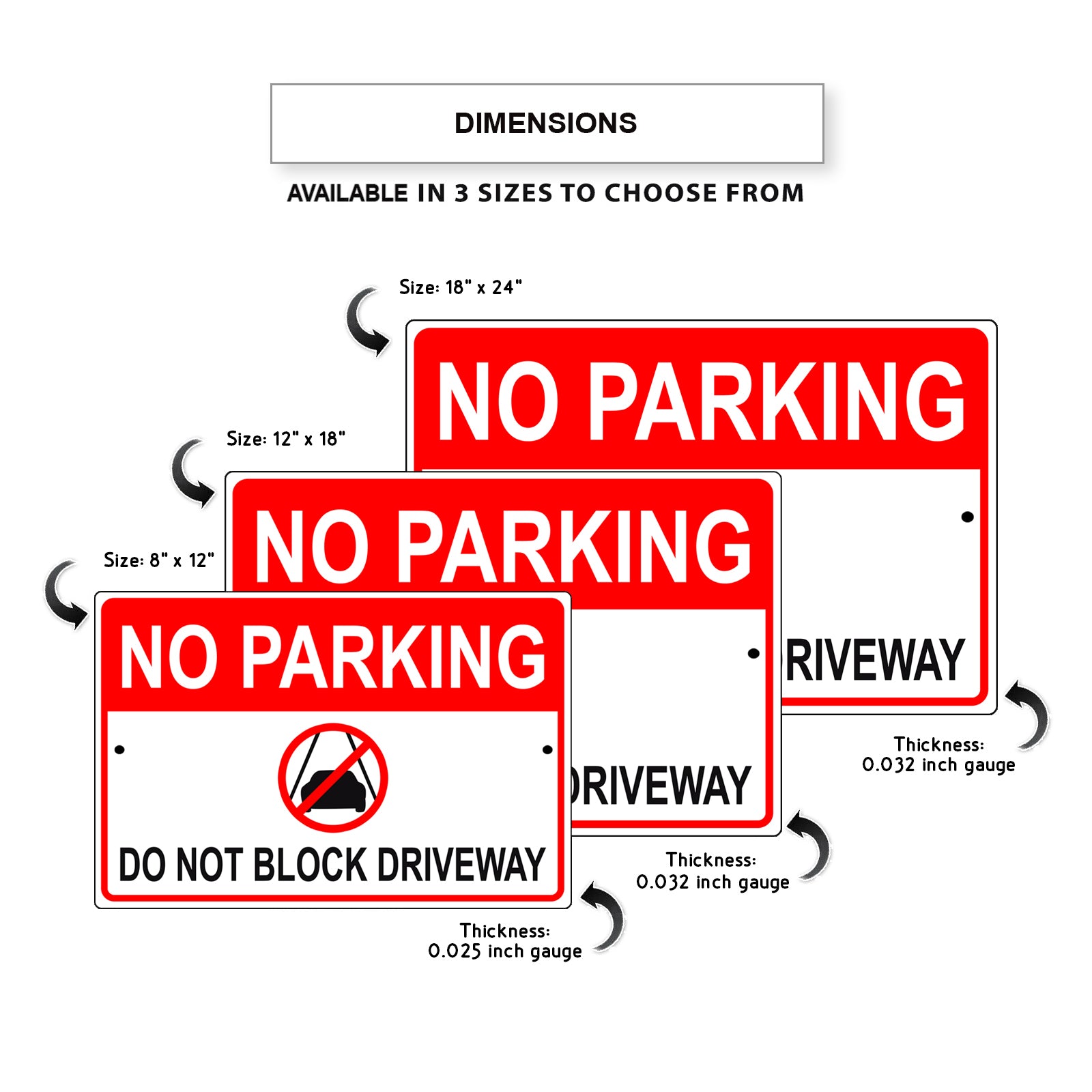 No parking do not block driveway aluminum metal sign