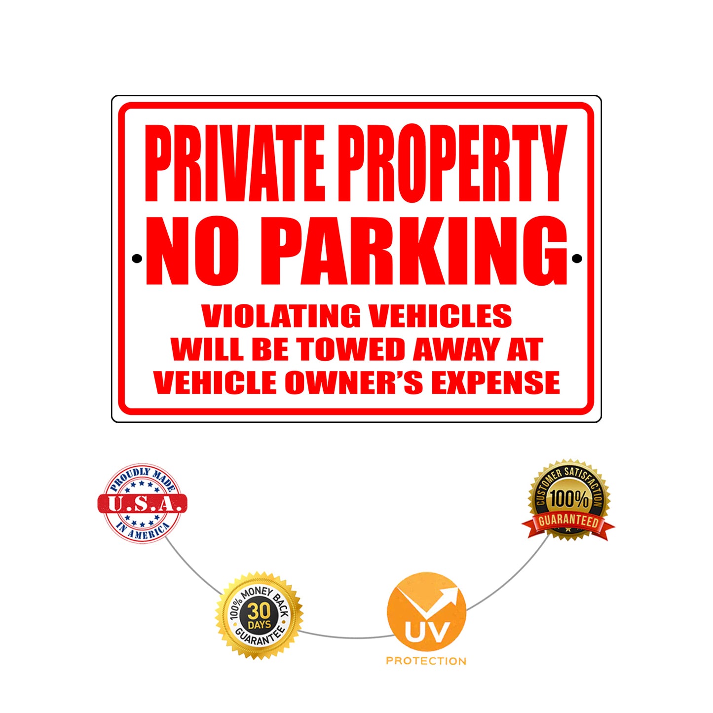 Private property no parking violating vehicles will be towed away at vehicle owner's expense aluminum metal sign