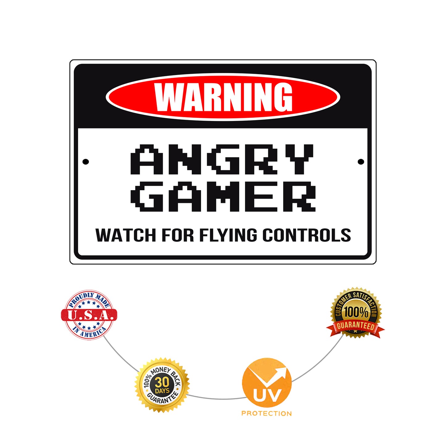 Warning angry gamer watch for flying controls aluminum metal sign