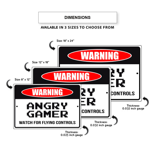 Warning angry gamer watch for flying controls aluminum metal sign