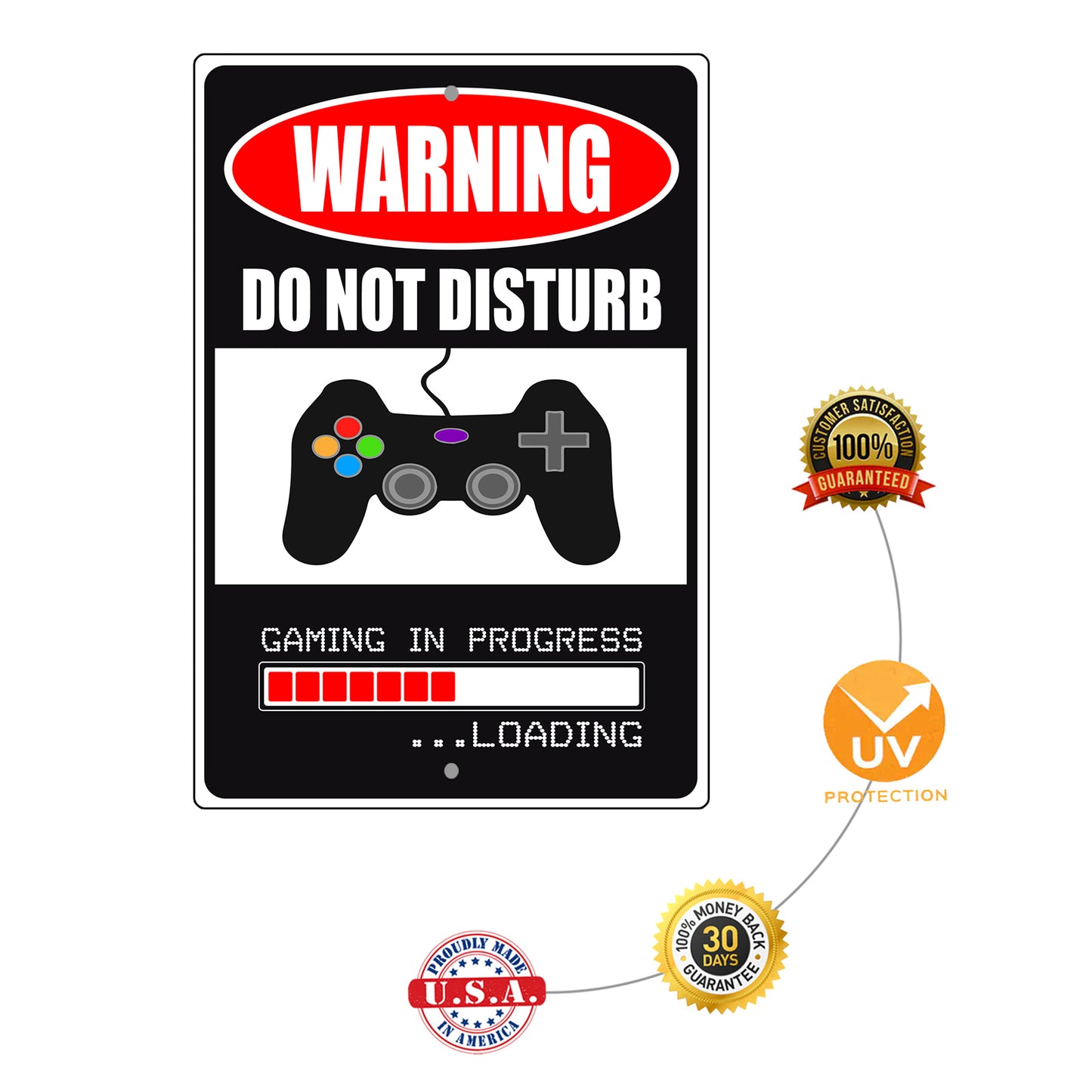 Warning do not disturb gaming in progress loading aluminum metal sign