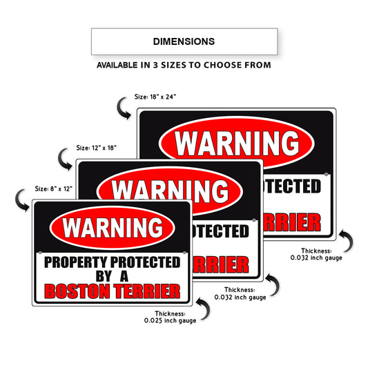 Warning property protected by a boston terrier aluminum metal sign