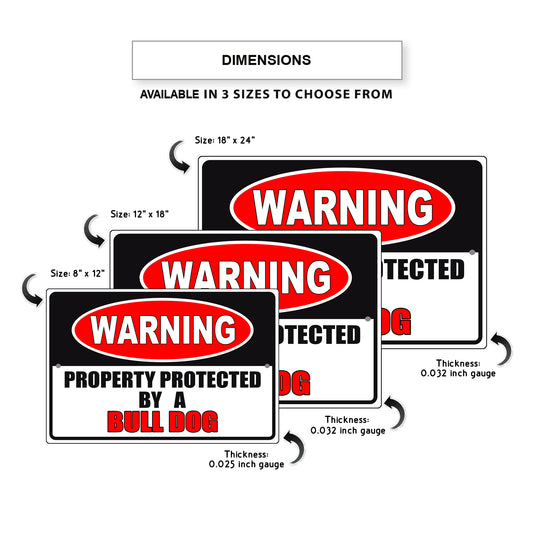 Warning property protected by a bull dog aluminum metal sign