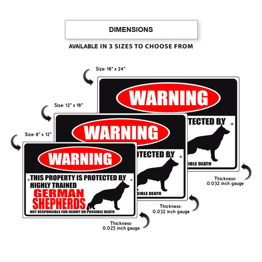 Warning this property is protected by highly trained german shepherds aluminum metal sign