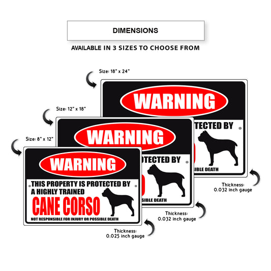 Warning this property is protected by a highly trained cane carso aluminum metal sign