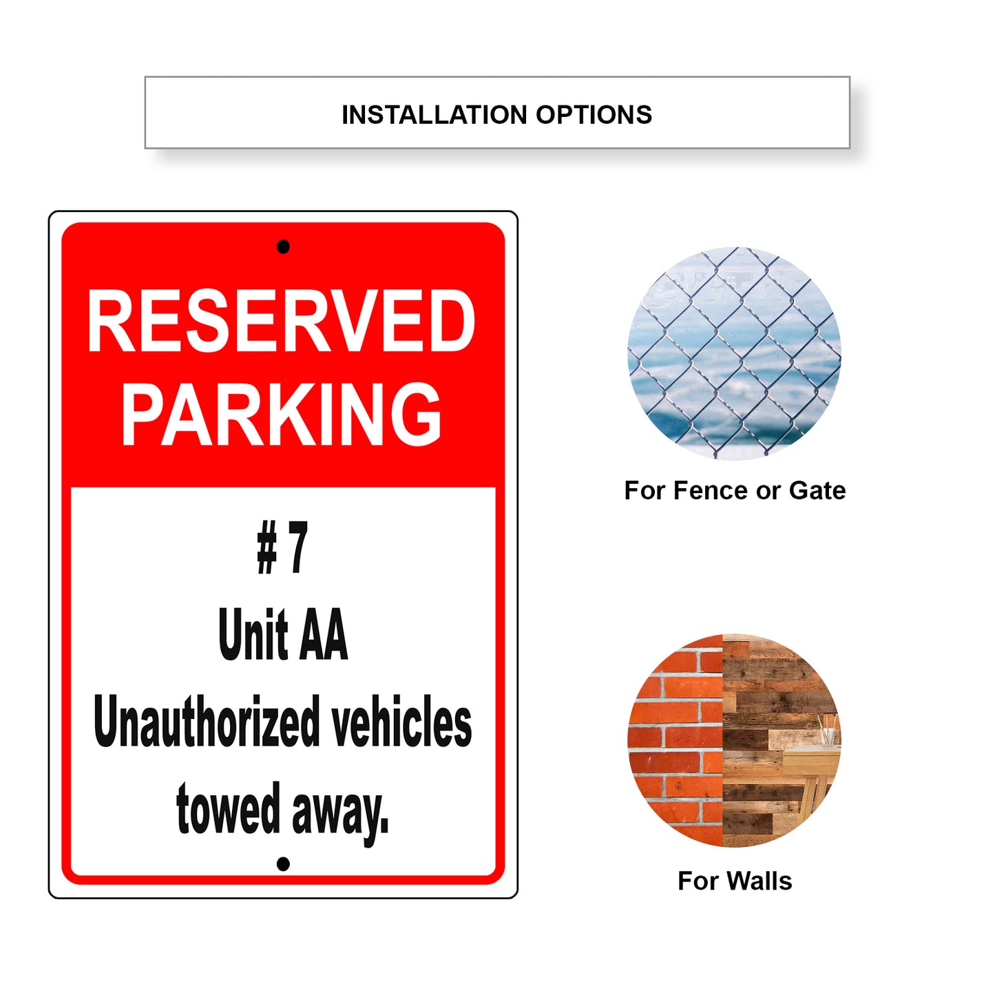 Reserved parking #7 unit aa unauthorized vehicles towed away aluminum metal sign