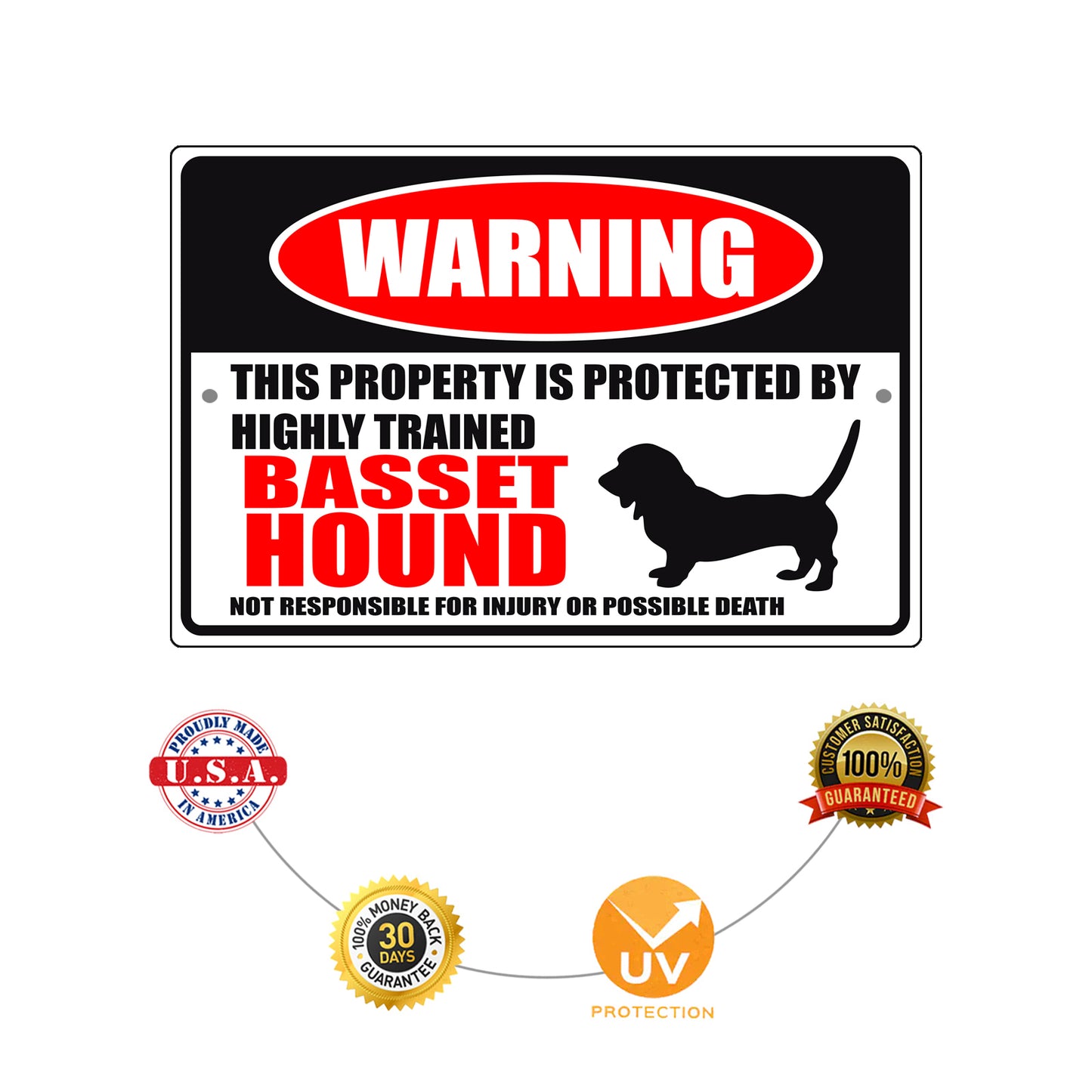 Warning This Property Is Protected By Highly Trained Basset Hound Aluminum Metal Sign