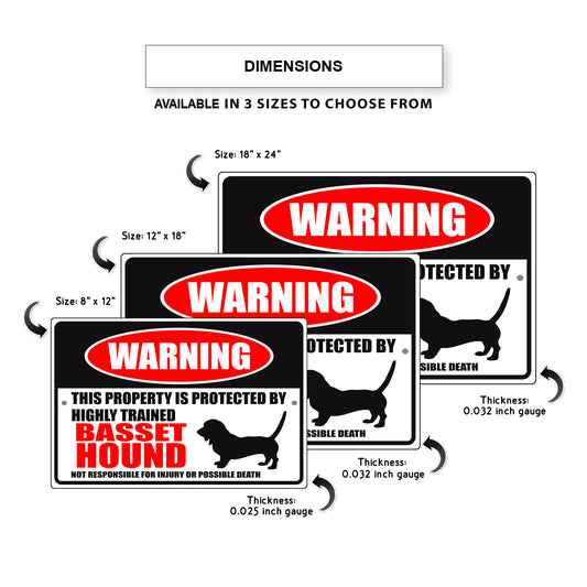 Warning This Property Is Protected By Highly Trained Basset Hound Aluminum Metal Sign