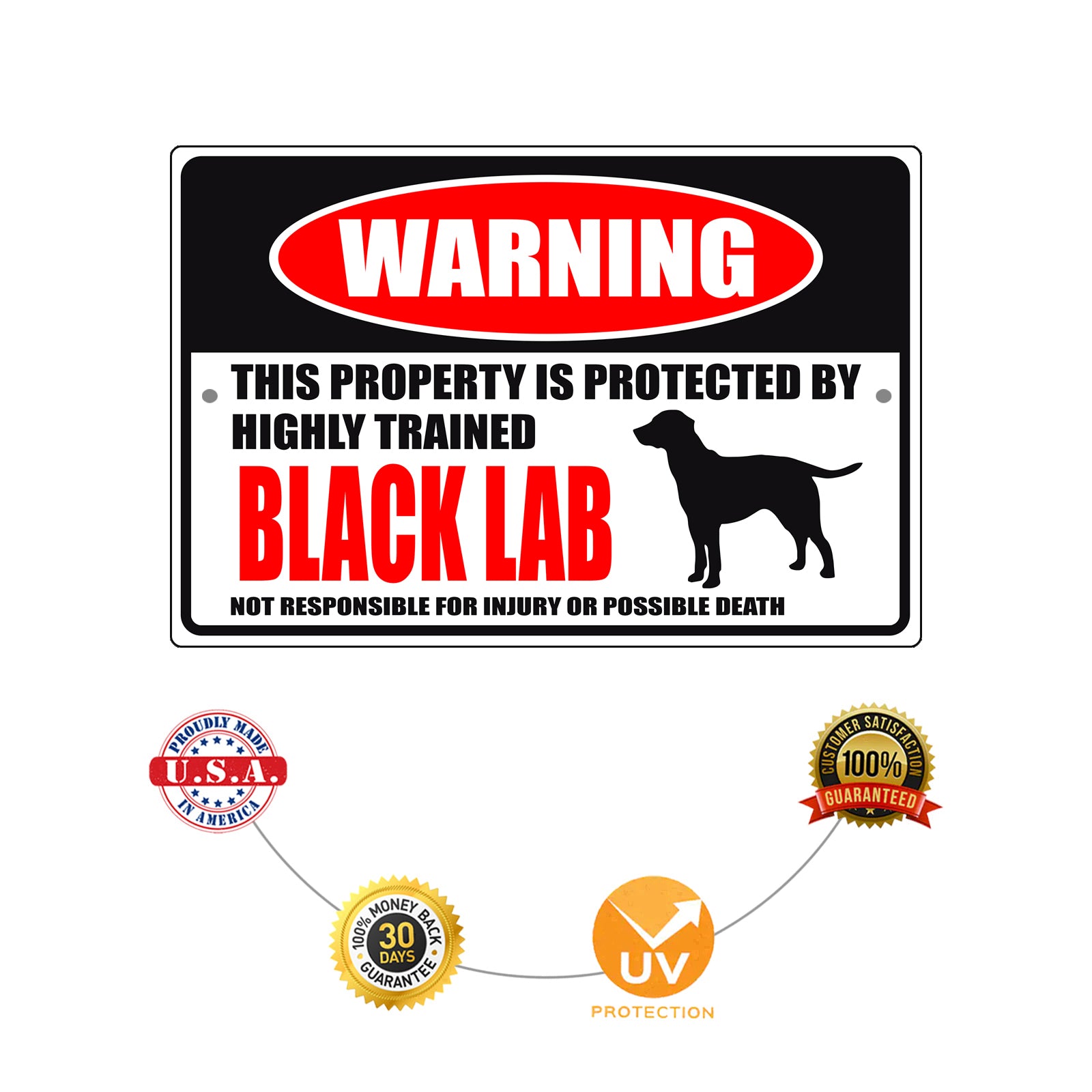 Warning this property is protected by highly trained black lab aluminum metal sign