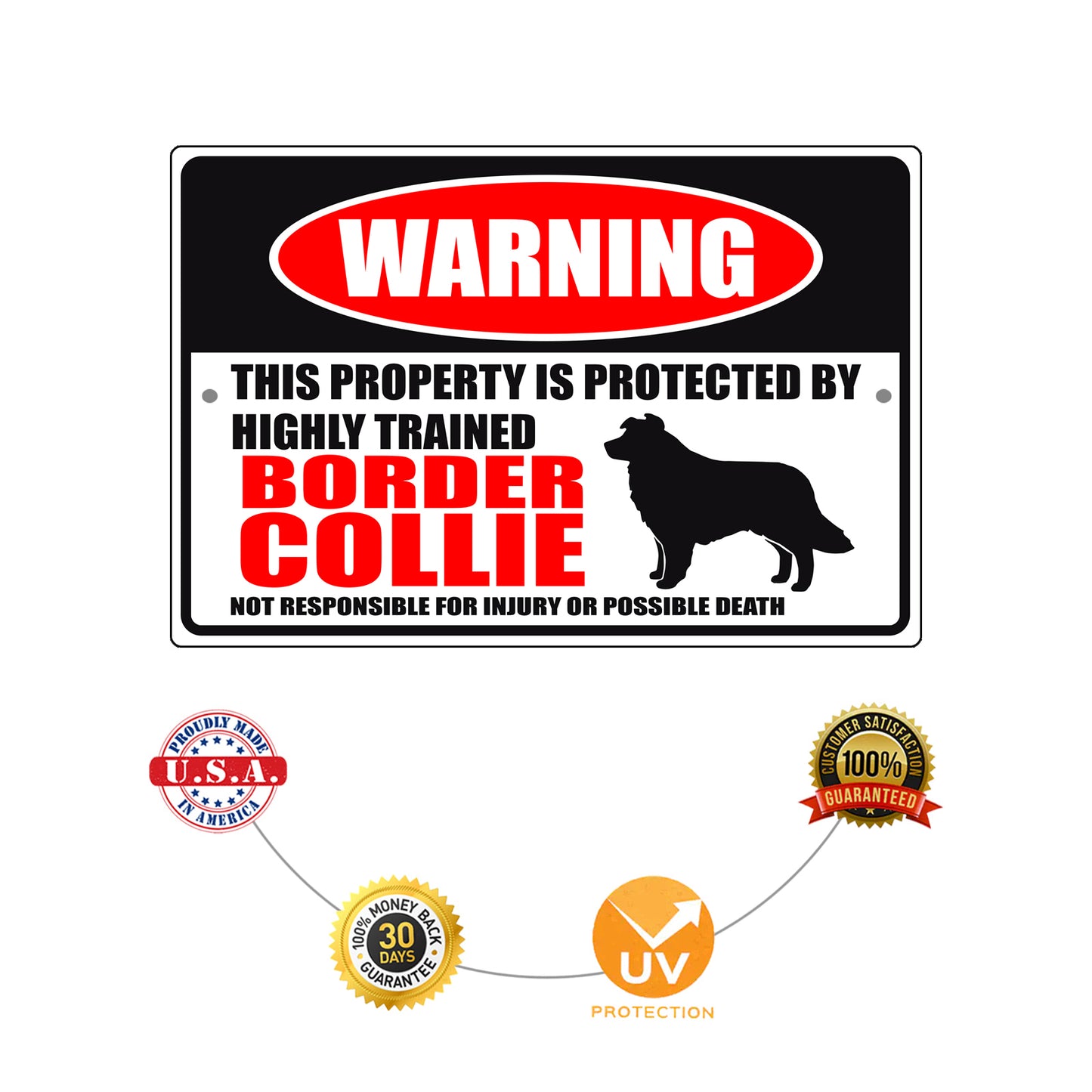 Warning this property is protected by highly trained border collie aluminum metal sign