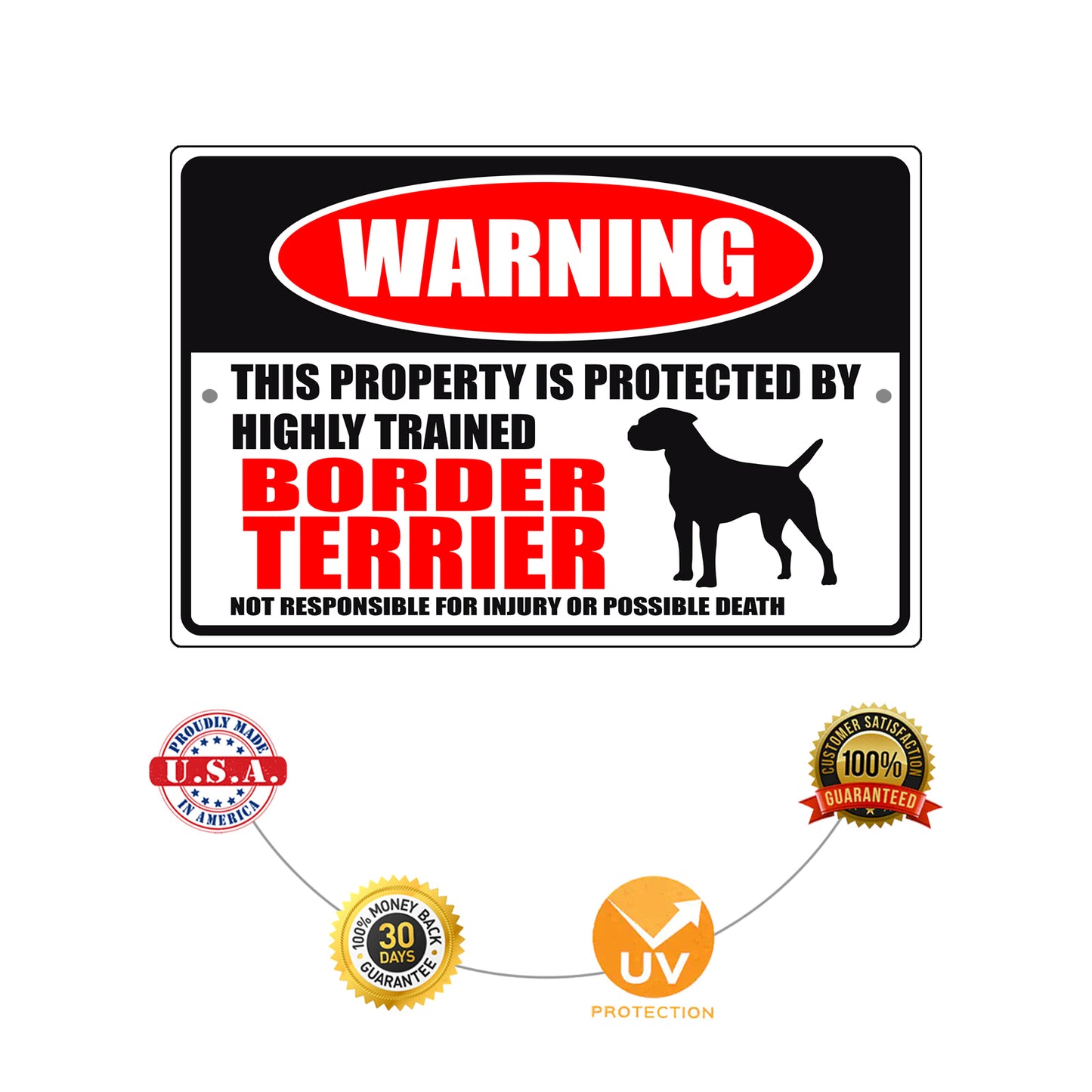 Warning this property is protected by highly trained border terrier aluminum metal sign