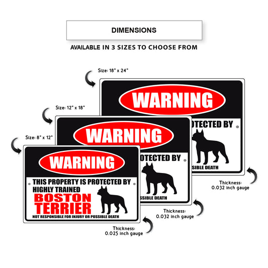 Warning this property is protected by highly trained boston terrier aluminum metal sign