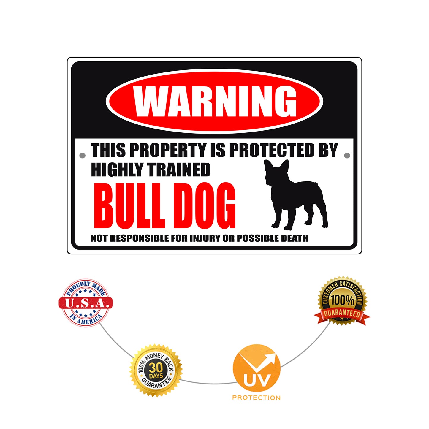 Warning this property is protected by highly trained bull dog aluminum metal sign