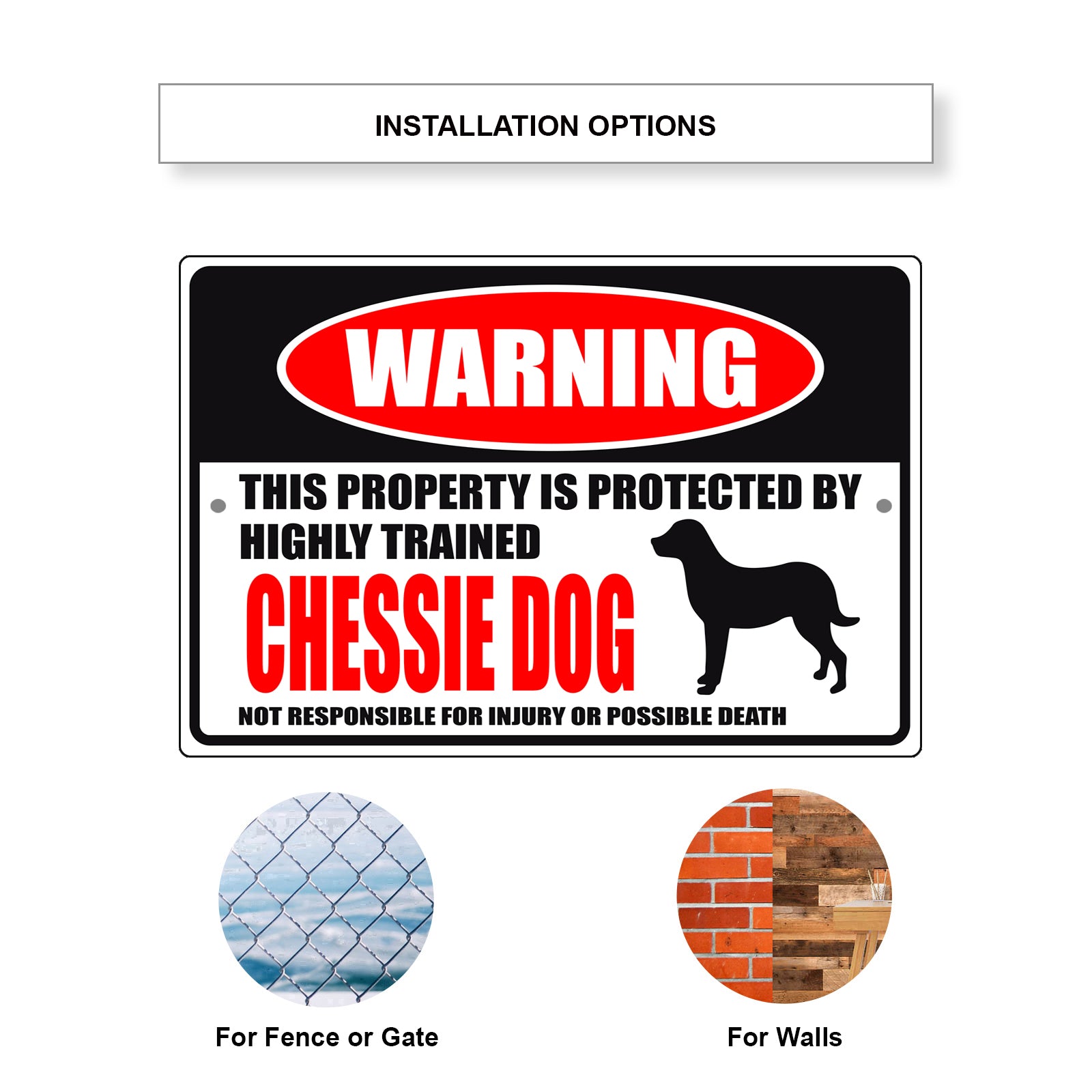 Warning this property is protected by highly trained chessie dog aluminum metal sign