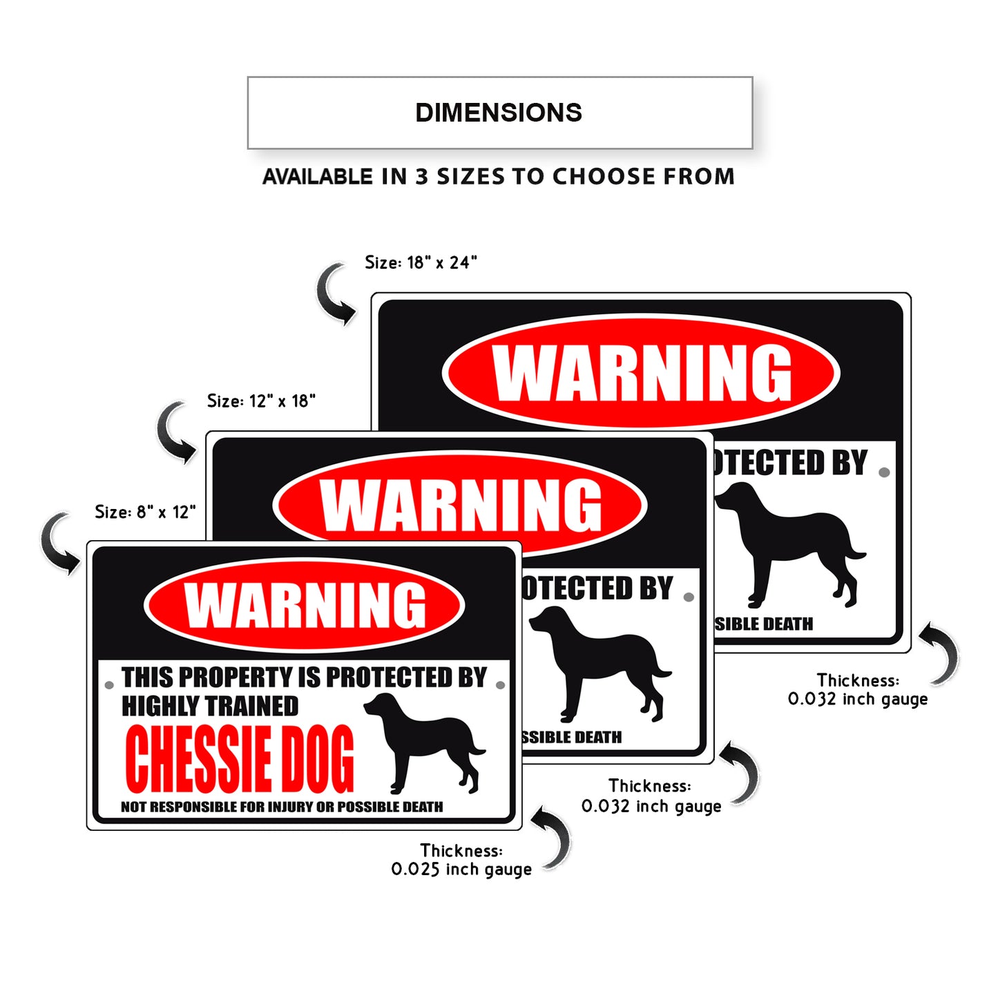 Warning this property is protected by highly trained chessie dog aluminum metal sign