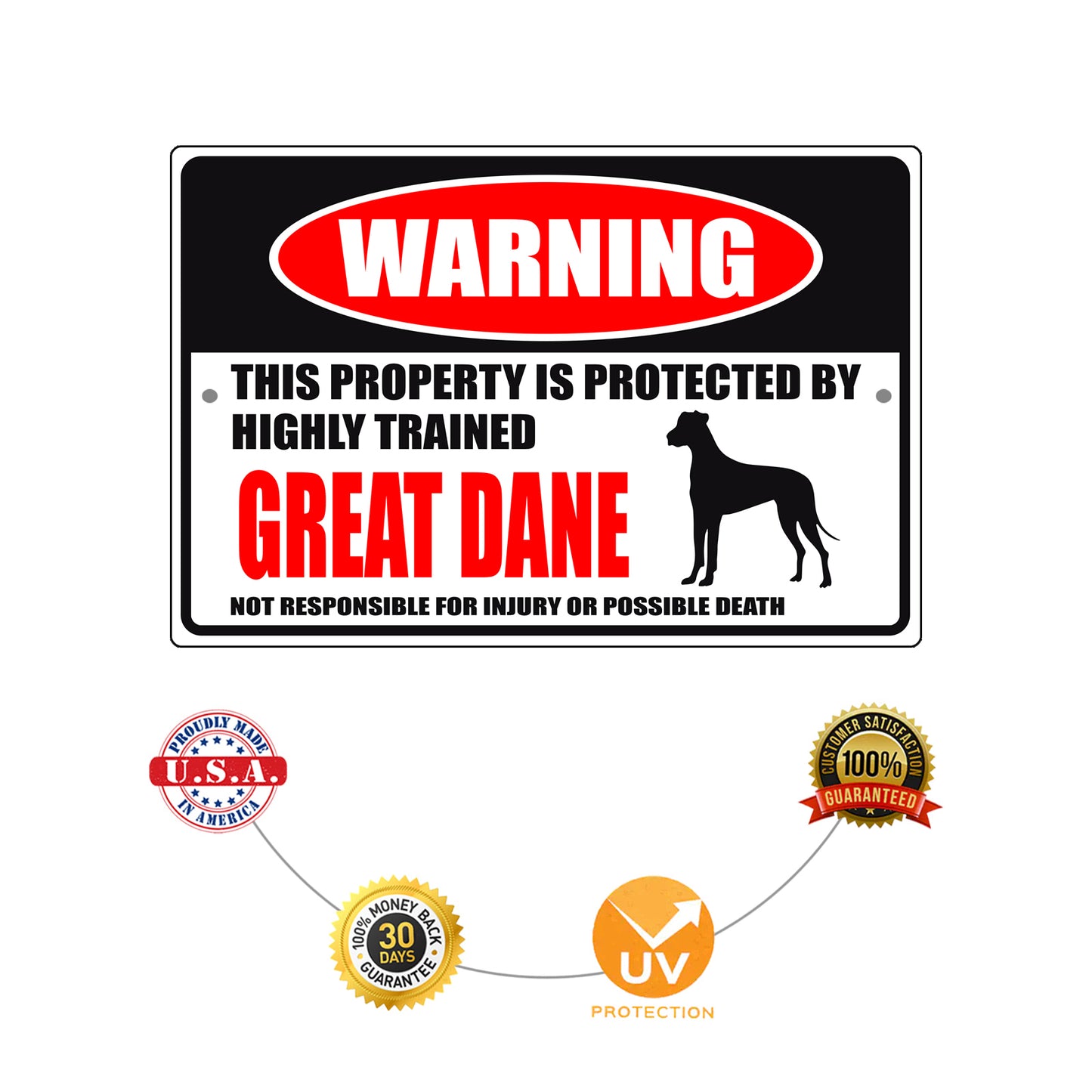 Warning this property is protected by highly trained great dane aluminum metal sign