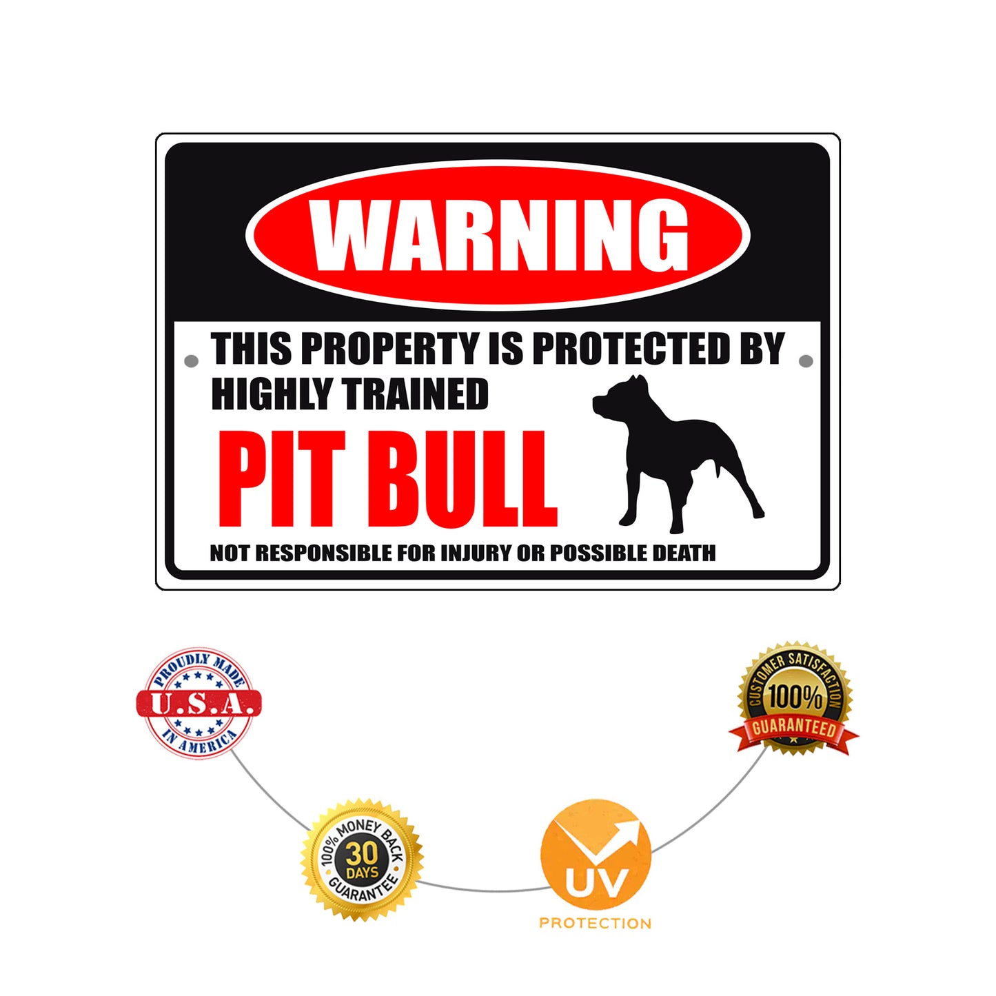 Warning this property is protected by highly trained pit bull aluminum metal sign